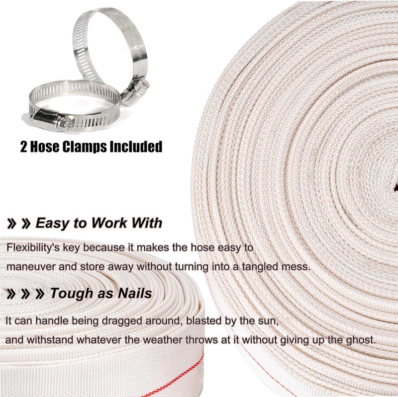 Geowaky Backwash Hose 1-1/2"ID x 100ft Swimming Pool Discharge Hose Heavy Duty PVC Water Hose With 2 Clamps General Purpose Lay-Flat Pump Drain Pipe for Water Transfer Applications, White - Image 5
